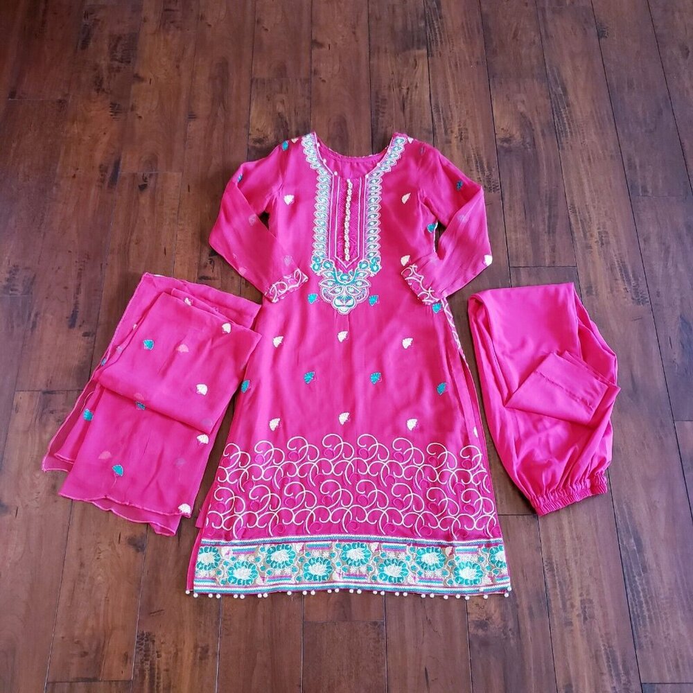 Embroidered Salwar Kameez Dupatta Long Scarf Cotton Chiffon Party Wear Dress